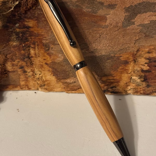 Holy Land Ballpoint Pen - Bethlehem Olive Wood - Gunmetal 