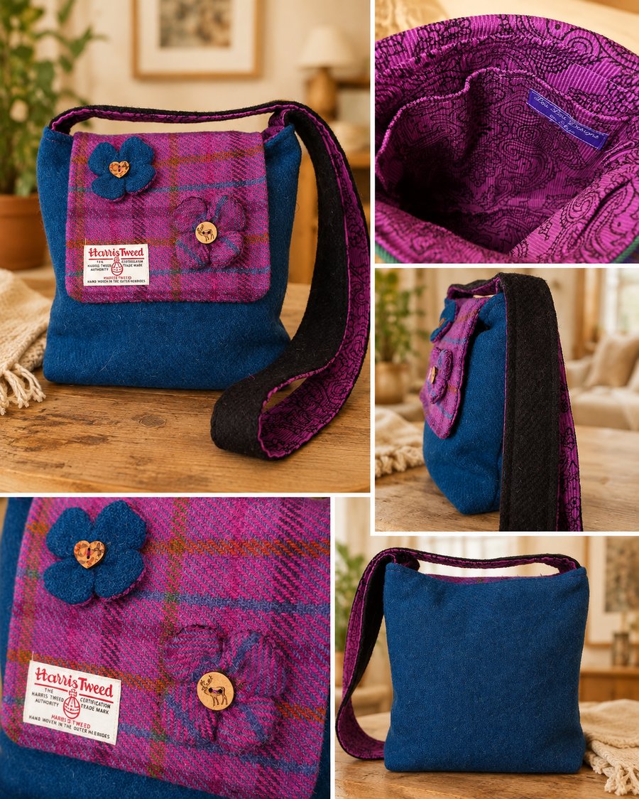 Harris Tweed shoulder bag with clovers 