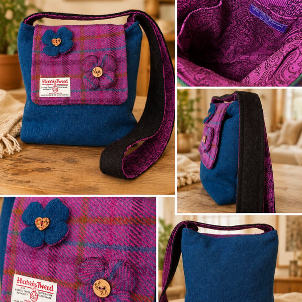 Harris Tweed shoulder bag with clovers 