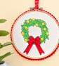 Christmas Decoration Ornament: Embroidered Hoop 14cm (5.5") Wreath - Image 1