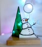Stained Glass Diorama Snowman, Tree and Full Moon.  Ornament Suncatcher - Image 6
