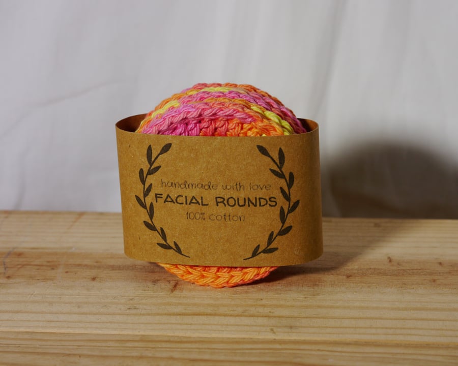 100% Cotton Crochet Facial Rounds happy colour scheme