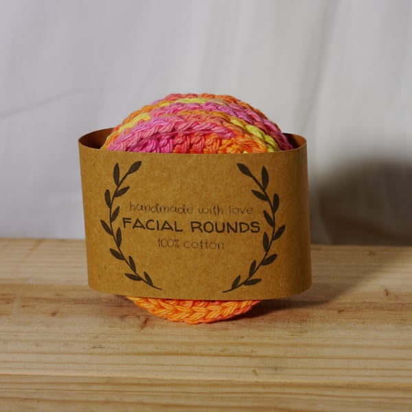 100% Cotton Crochet Facial Rounds happy colour scheme