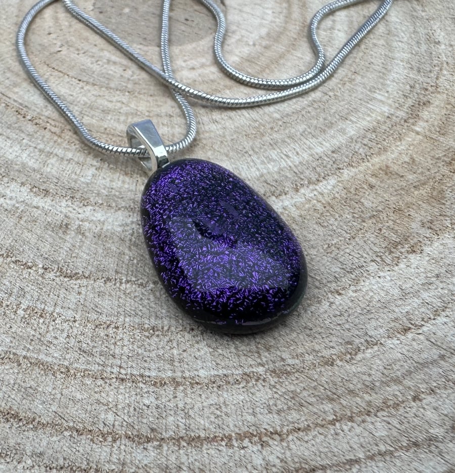 Beautiful Handmade Purple Glitter Glass Fused Pendant 