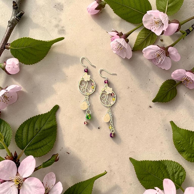 Sterling Silver Amethyst Peridot Rose Quartz Earrings - Gift Boxed