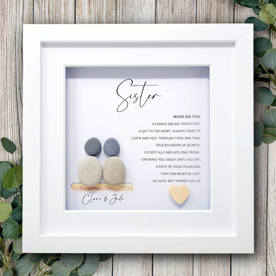 Personalised Sister Pebble Art Birthday Gift, Handmade Pebble Picture, Present