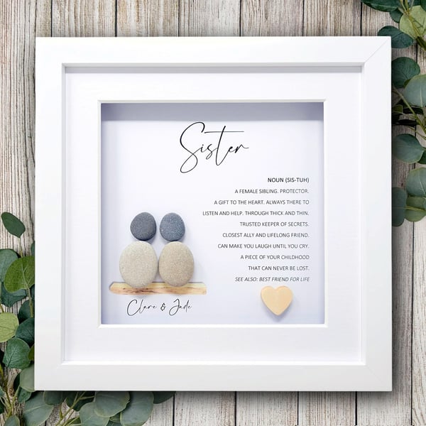 Personalised Sister Pebble Art Birthday Gift, Handmade Pebble Picture, Present