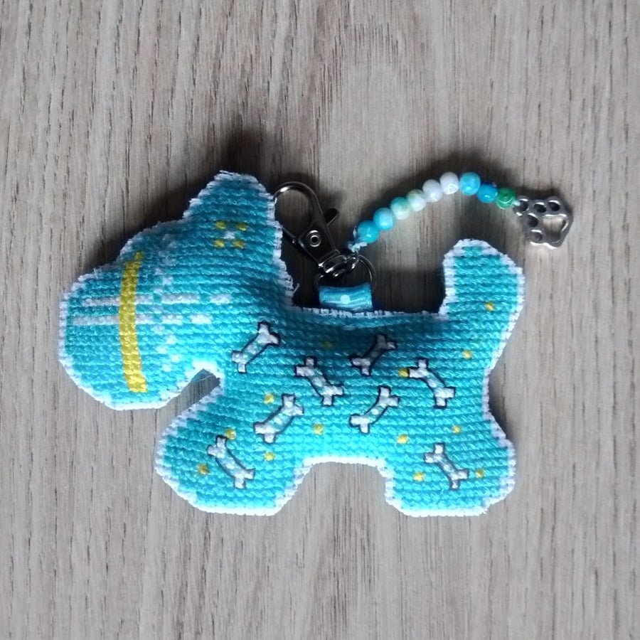 Dog Key Ring, Dog With Bones, Dog Bag Charm, Dog Gift, Pet Gift - Blue