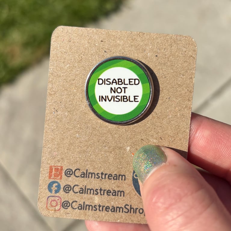 Disabled Not Invisible Pin Badge Mixed Green Design Stainless Steel 25 mm