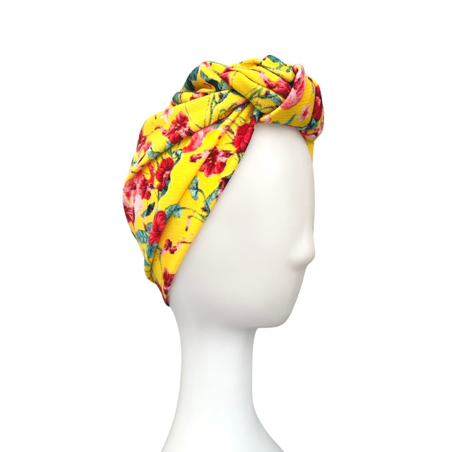 Turban for Women - Soft Floral Yellow Jersey Hair Turban Head Wrap Hat