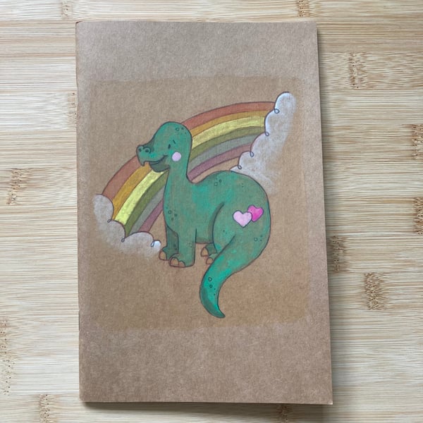 Pretty Dinosaur and Rainbow notebook sketchbook hand painted 