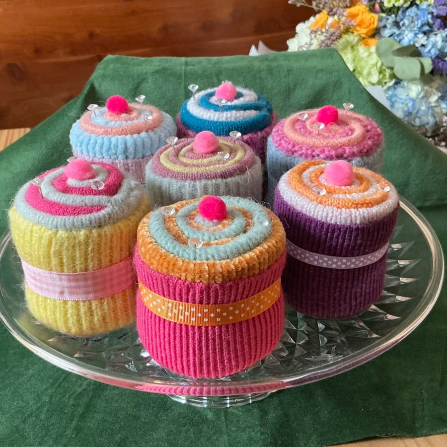 Upcycled Sweater Cupcake Pincushions