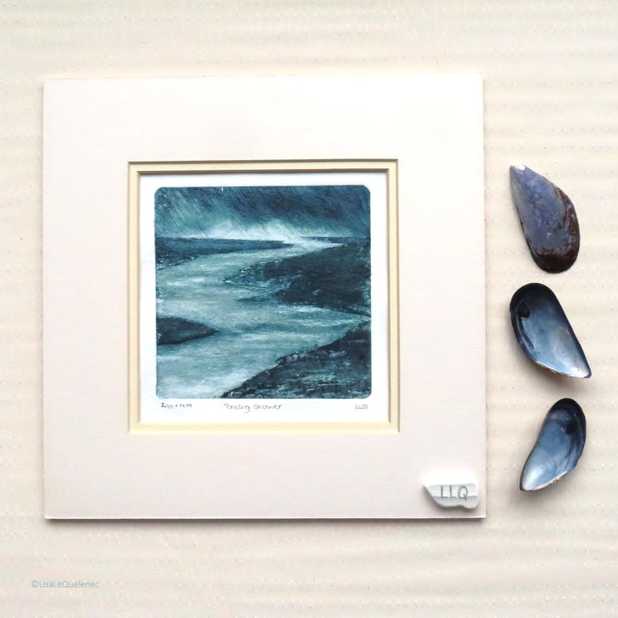 Original collagraph and mixed media storm over the land standard size to frame