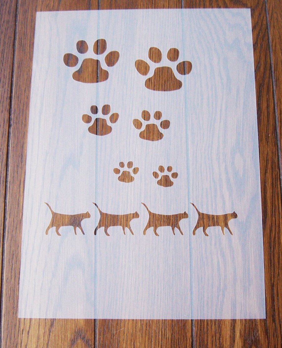 Cats Paws Print Stencil Mask Reusable Sheet for Arts & Crafts
