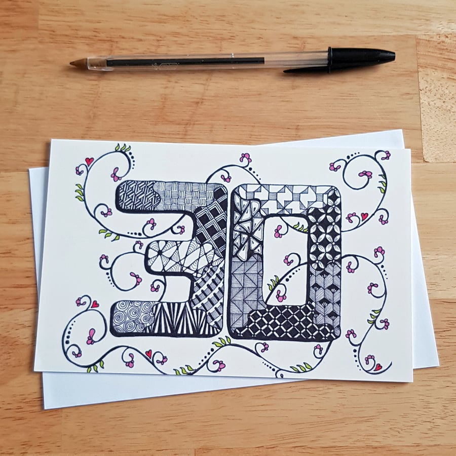 30th Birthday Card - Quirky Patterned Doodle Art Milestone Card