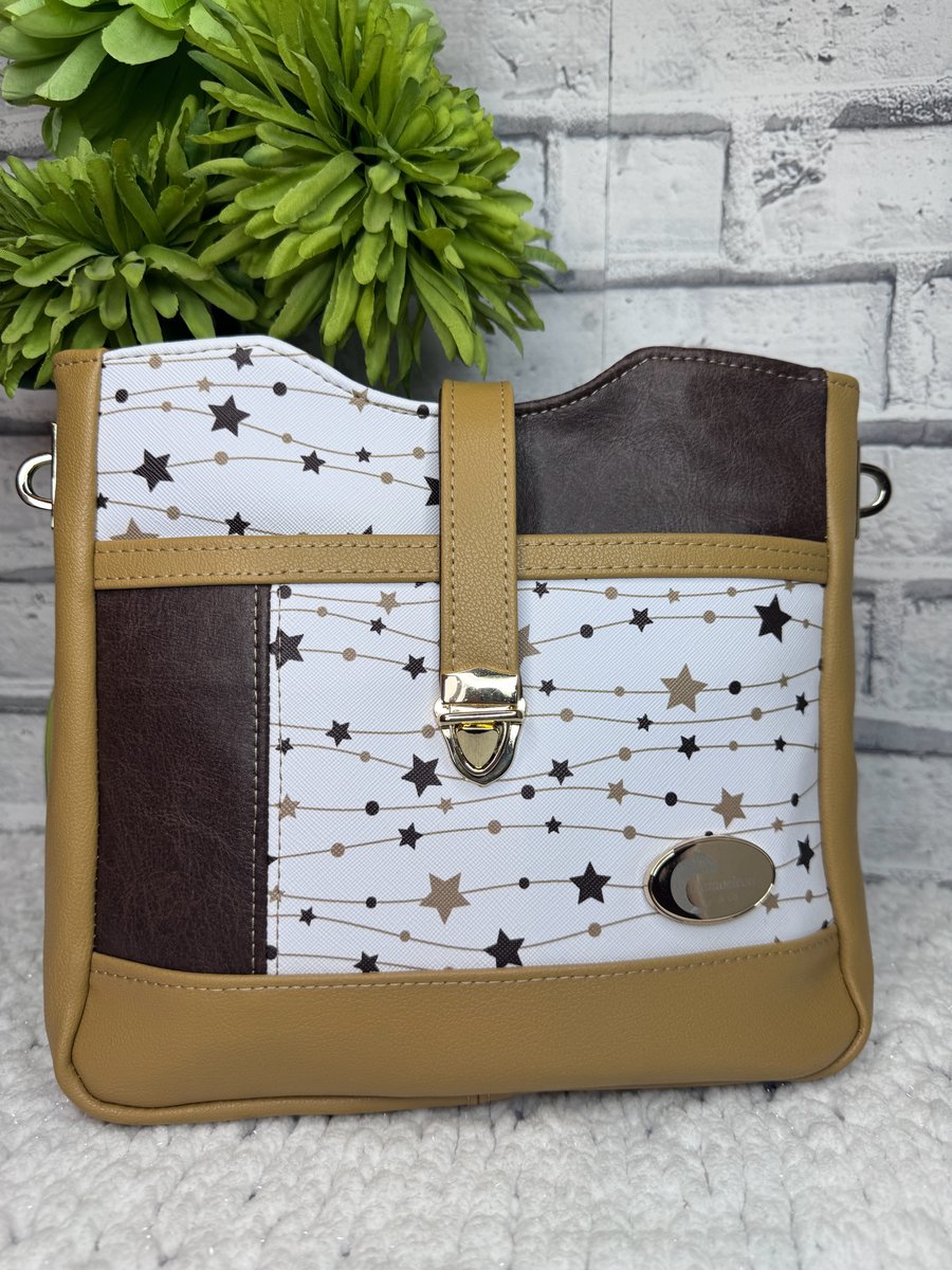 Gold,Brown and Caramel faux leather crossbody bag