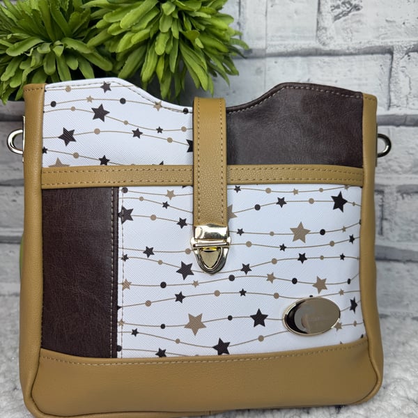 Gold,Brown and Caramel faux leather crossbody bag