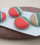 4 Small Handmade Red Stripe Fabric Buttons - Image 4