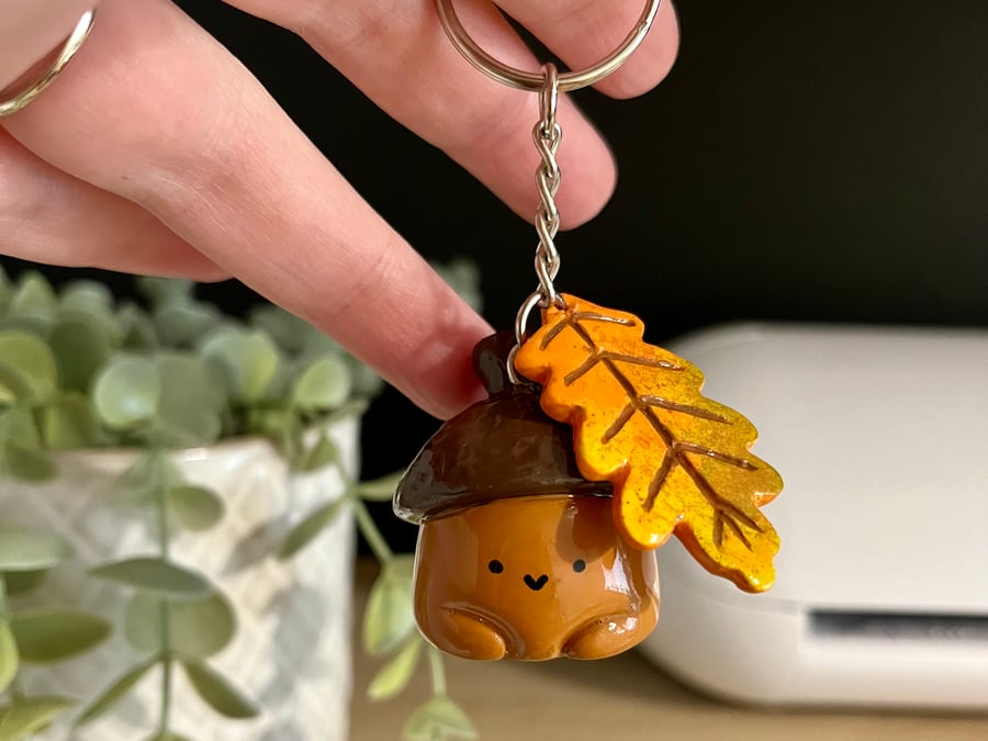 Little Acorn Keyring, Handmade Polymer Clay Figurine, Small Gift