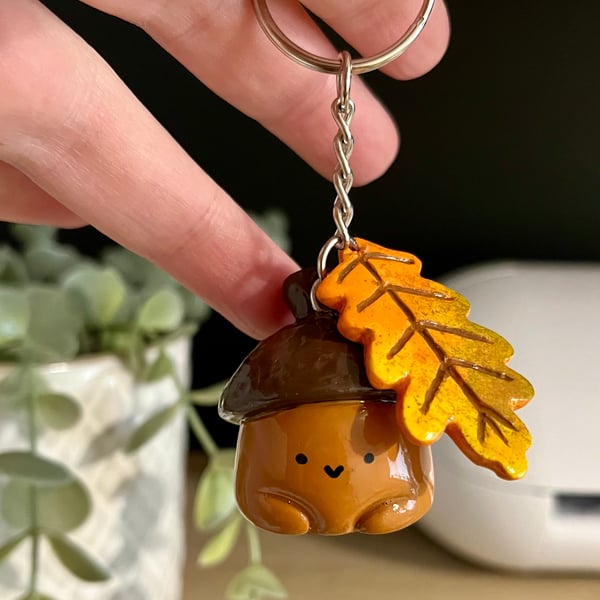 Little Acorn Keyring, Handmade Polymer Clay Figurine, Small Gift
