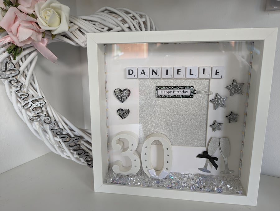 Personalised Box Frame, 30th, Birthday, White, Black Handmade, Unique, 
