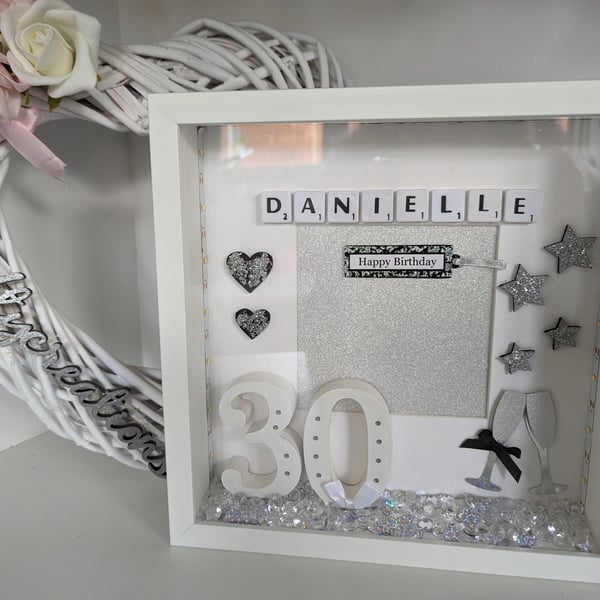 Personalised Box Frame, 30th, Birthday, White, Black Handmade, Unique, 