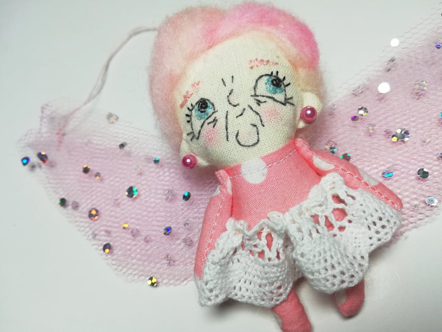 Pink Fairy Godmother, Betty, Hand Embroidered Fairytale Decor