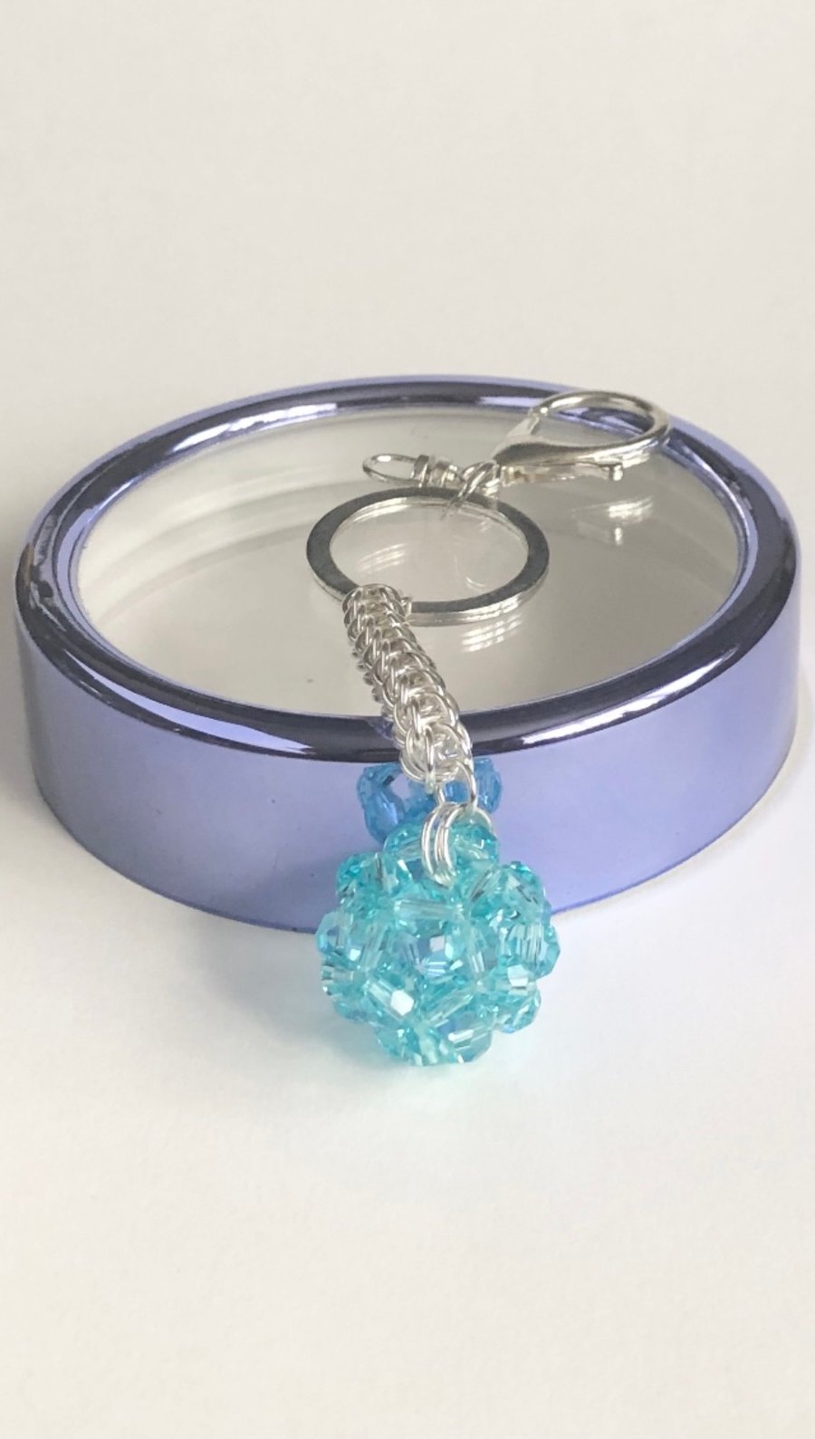 Handbag Charm, Turquoise Crystal with a Chainmaille Chain and Keyring - Last One