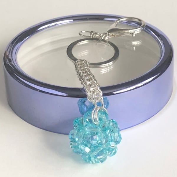 Handbag Charm, Turquoise Crystal with a Chainmaille Chain and Keyring - Last One