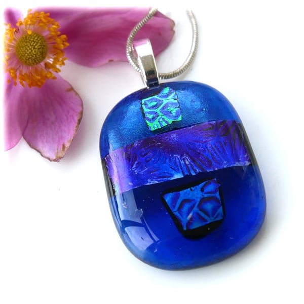 Dichroic Glass Pendant 275 Blue Handmade with silver plated chain