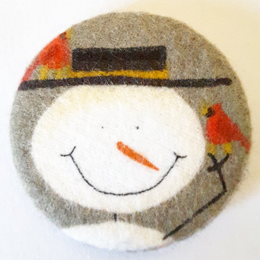 Snowman 45mm Fabric Badge 