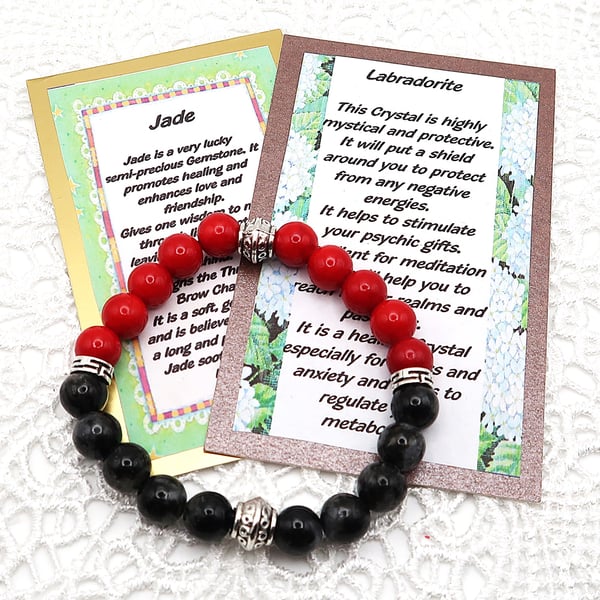Labradorite and Red Jade Elasticated Bracelet.