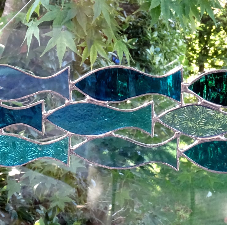Stained Glass Shoal of 9 Fish Suncatcher Blue... Folksy