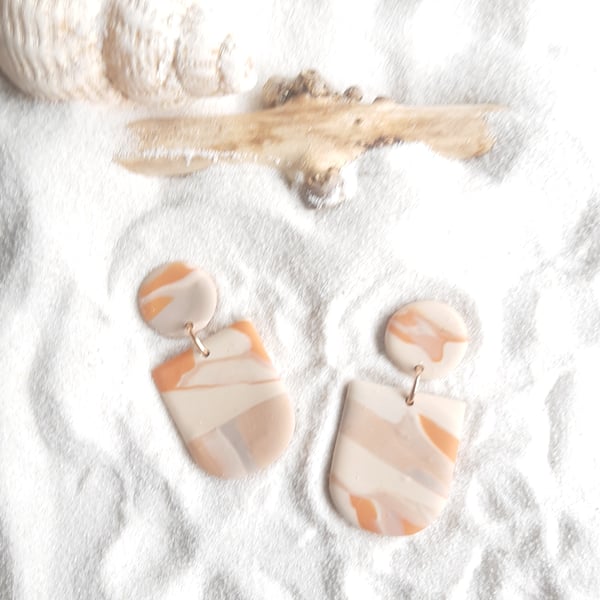 Neutral tones polymer clay earrings, Sand and terracotta, Summer dangles, 