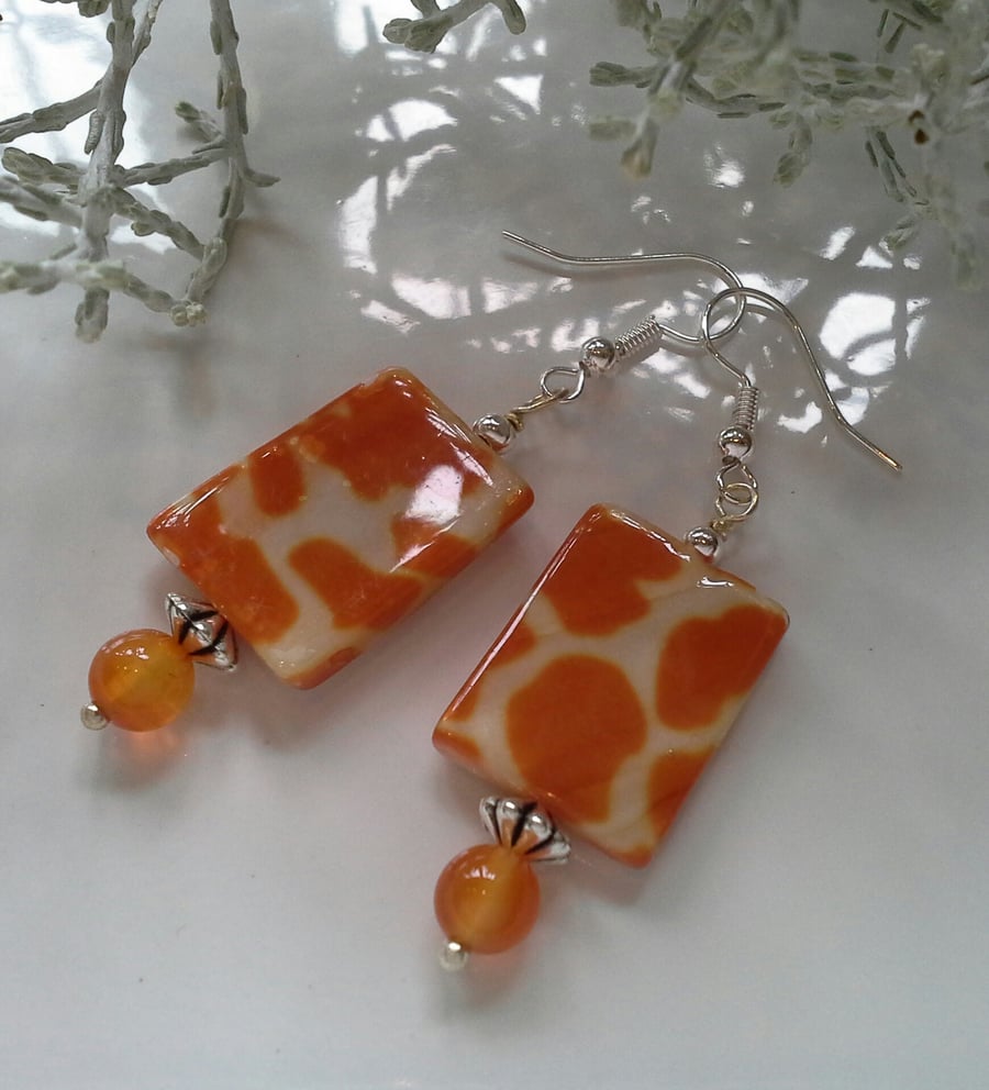 Carnelian & Mother of Pearl Silver Plated Earrings