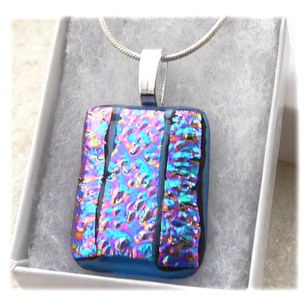 Purple Teal Patchwork Dichroic Glass Pendant 199 silver plated chain