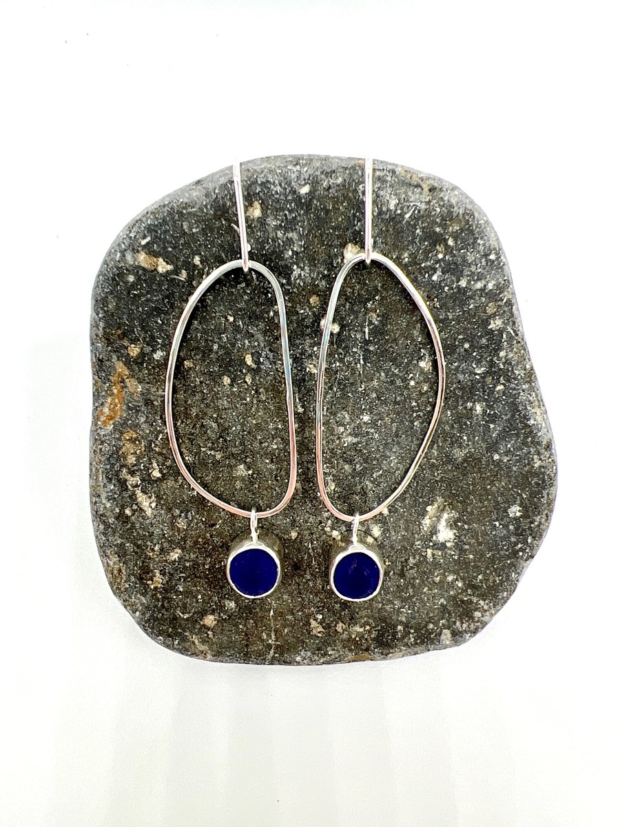 Dark Blue Sea Glass Earrings