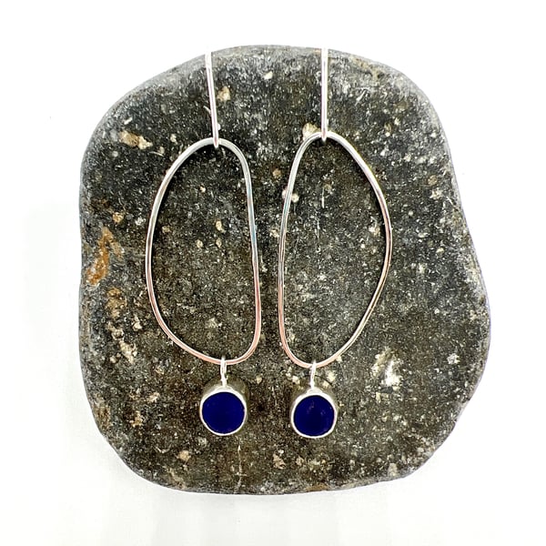 Dark Blue Sea Glass Earrings