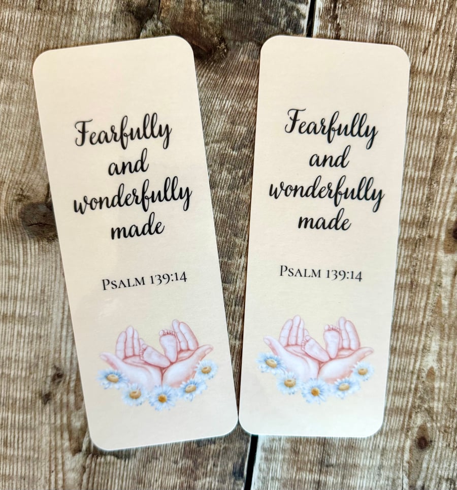 Christian bookmarkers Fearfully and wonderfully made Psalm 139:14 handmade