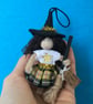 Tiny Cornish Tartan Witch Doll Hanging Decoration, Witchcraft 