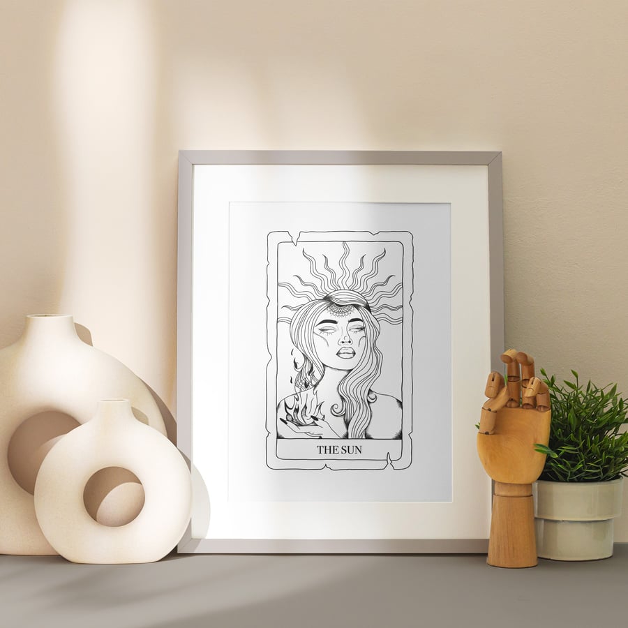The Sun Tarot Card Poster, Tarot Design, The Sun Card, Tarot Poster, Psychic 