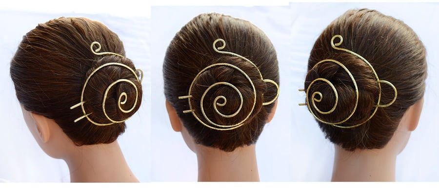 Brass spiral bun cage ,Hammered Hair Bun holder, brass hair bun holder,10 guage 