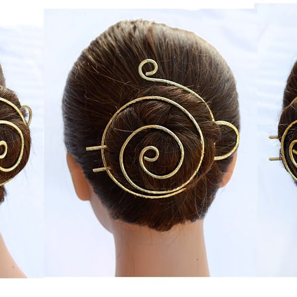 Brass spiral bun cage ,Hammered Hair Bun holder, brass hair bun holder,10 guage 