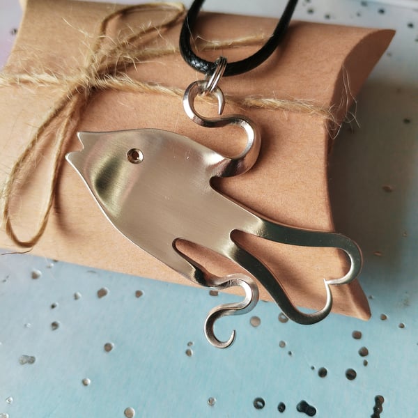 Handmade silver plated fishy fork pendant necklace. 