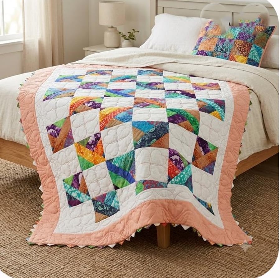 Hearts And Flower hand quilted and appliquéd 