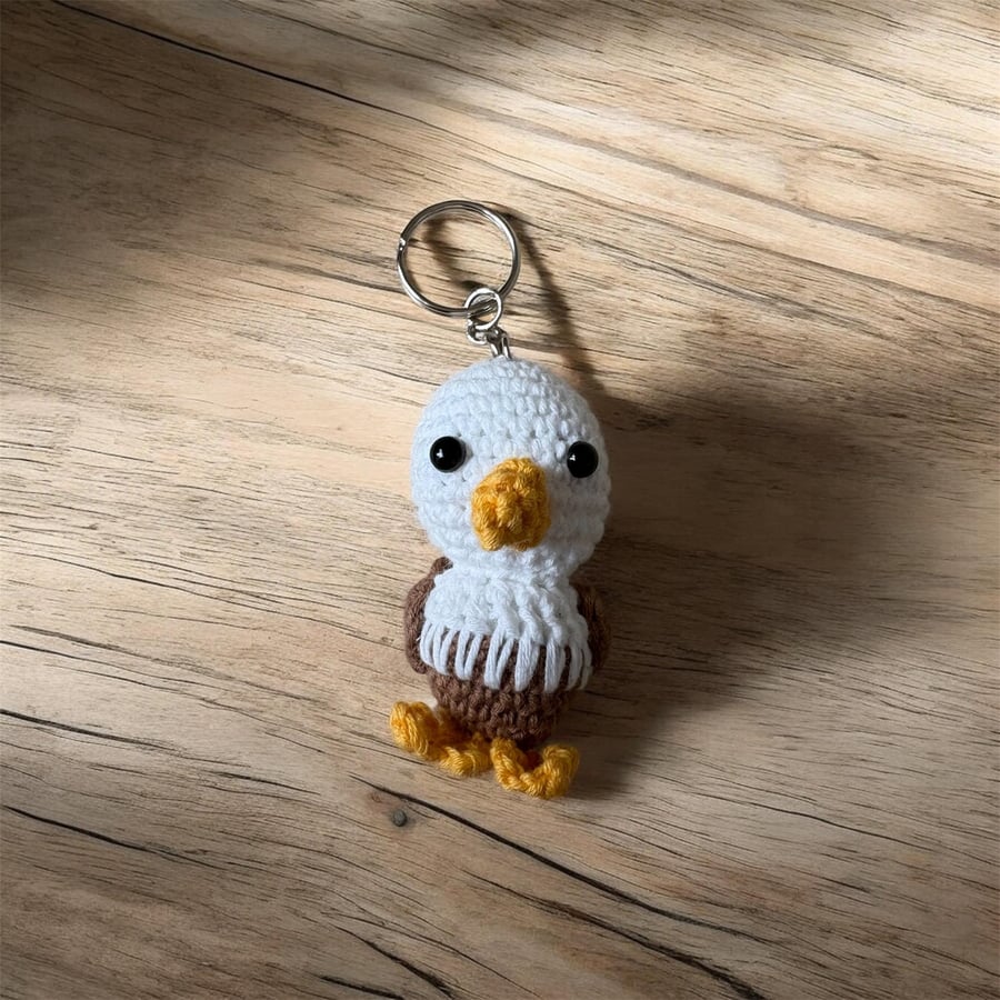Handmade Crochet Eagle Keychain Amigurumi Bag Charm, Soft Plush Accessory