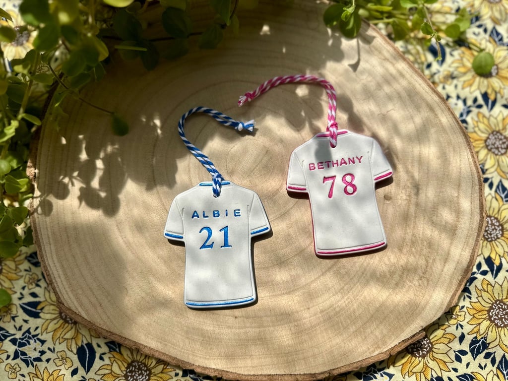 Personalised Football Shirt Ornament - Handmade Clay Hanging Decoration 