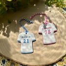 Personalised Football Shirt Ornament - Handmade Clay Hanging Decoration 