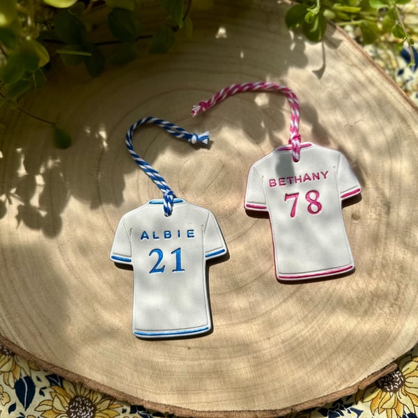 Personalised Football Shirt Ornament - Handmade Clay Hanging Decoration 
