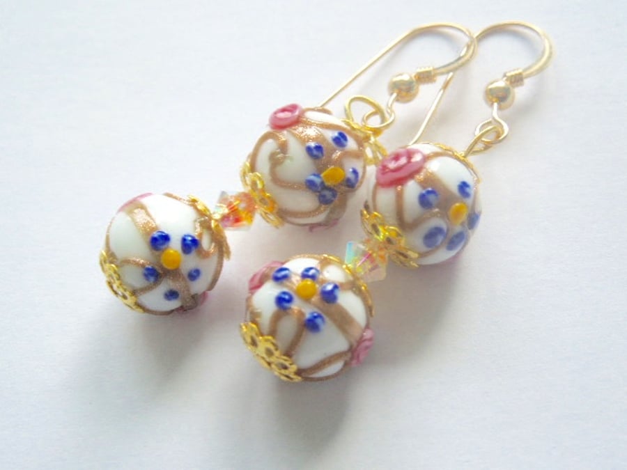Murano glass earrings Murano wedding cake beads Swarovski crystal